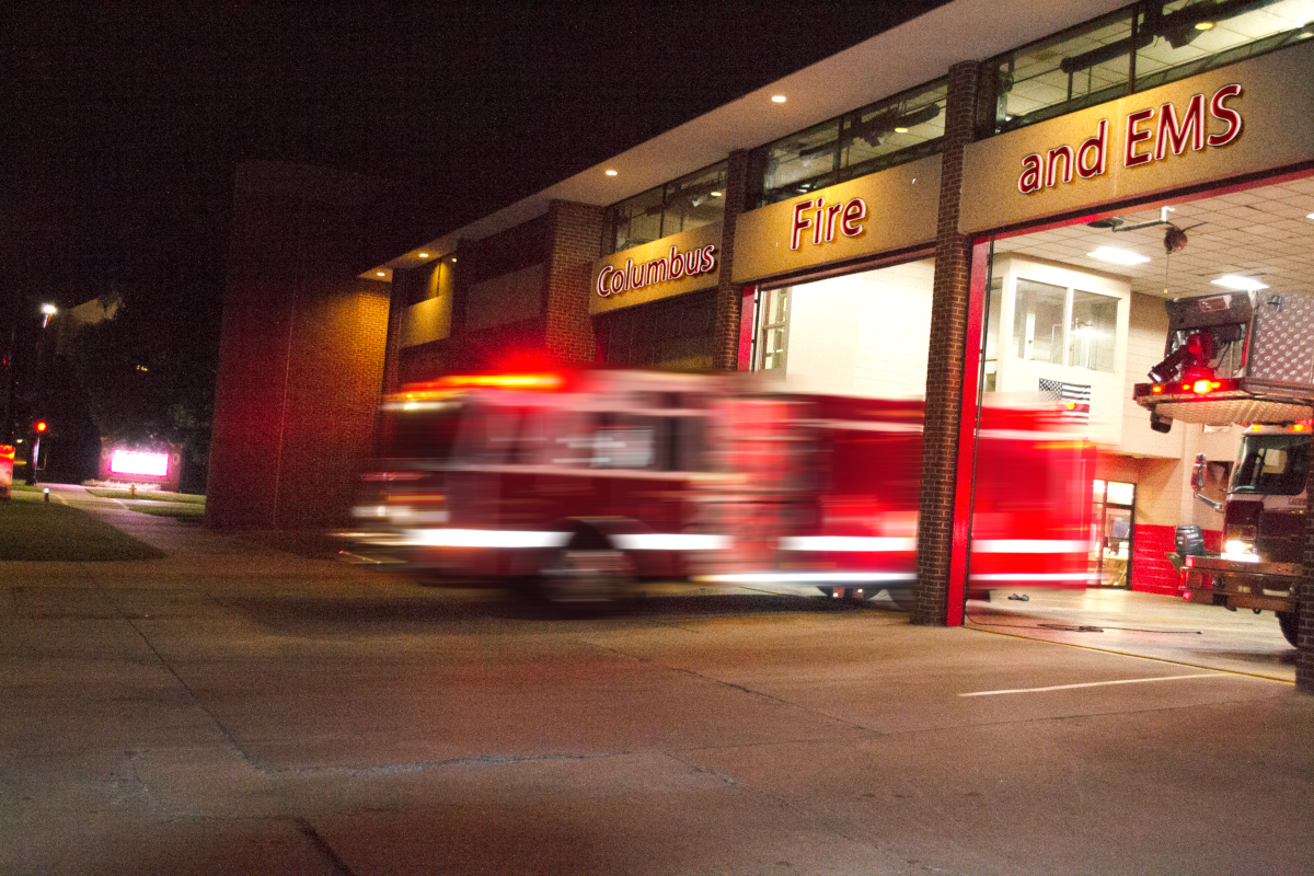 Columbus Fire Truck Lights at Night (Blurred Image)